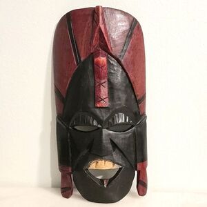 Vintage African Wooden Tribal Mask Handcarved Handpainted In Kenya